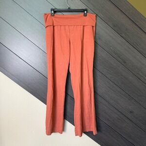 Sitwell Women's Fold Over Yoga Pants Linen Blend Wide Leg Rust Orange L BOHO